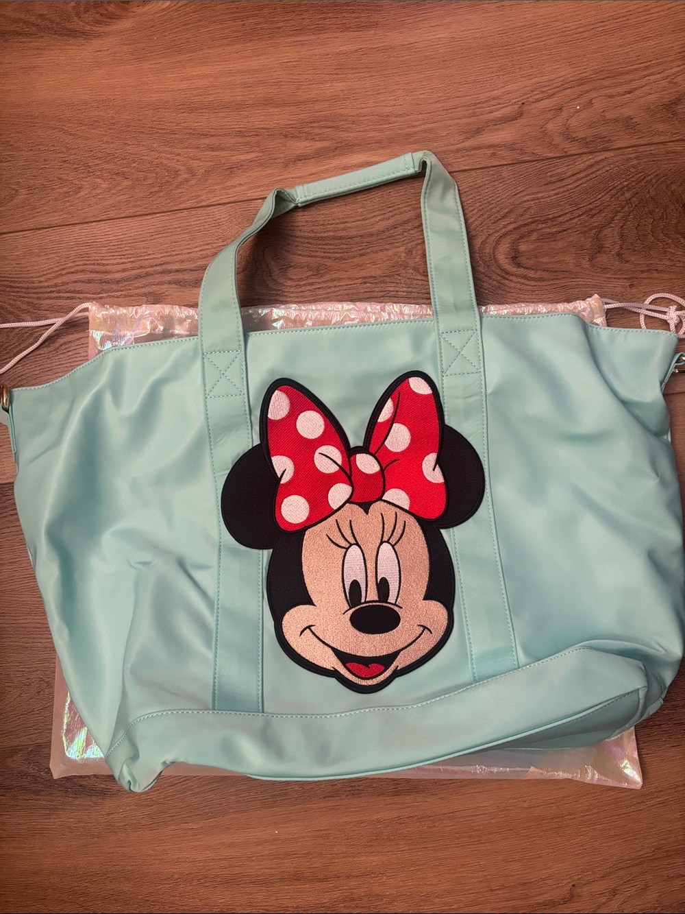 Stoney Clover Lane Cotton Candy Minnie Mouse Mint Tote Bag with Red Bow